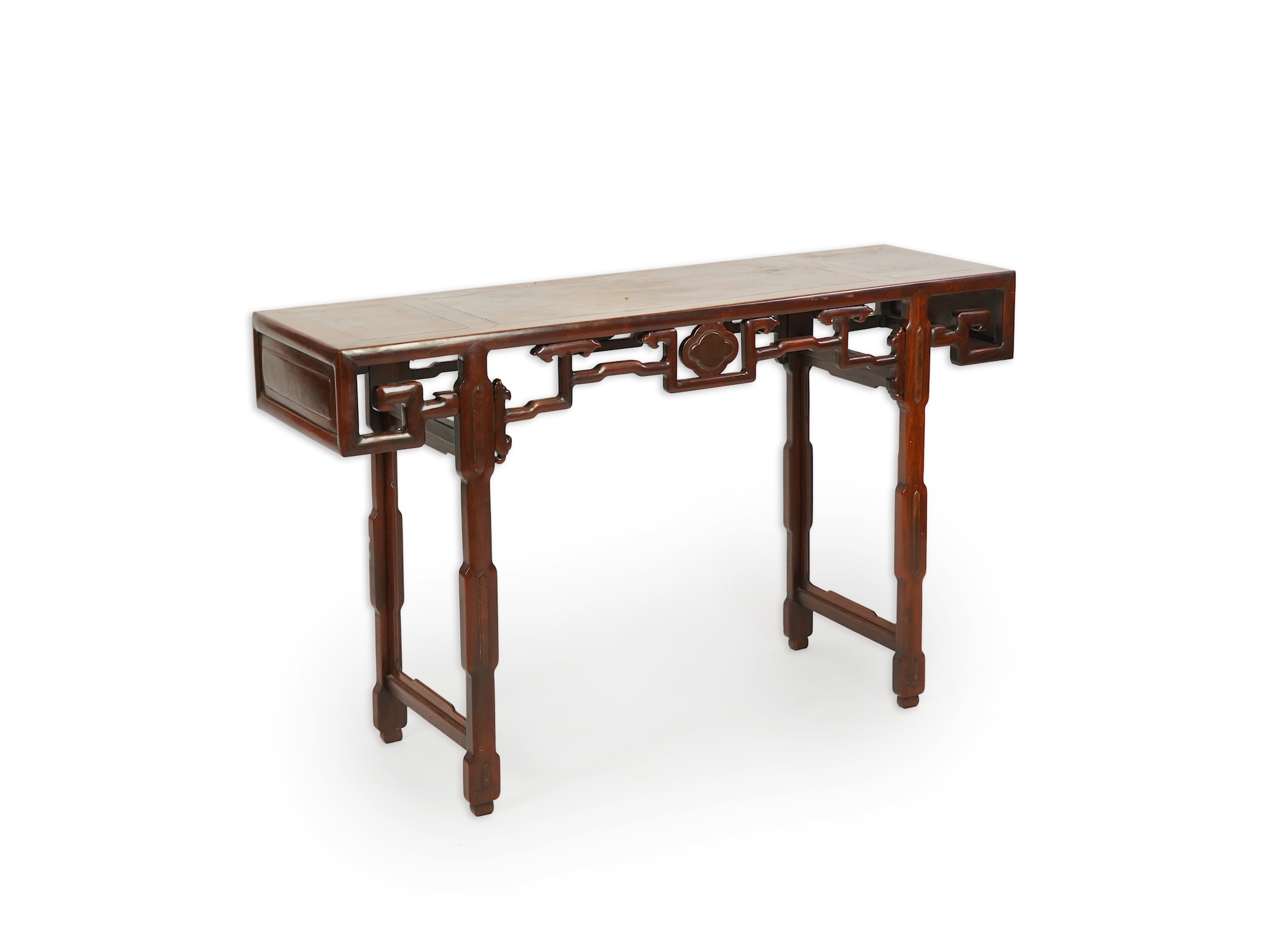 A Chinese hongmu and burrwood panelled altar table, late 19th century